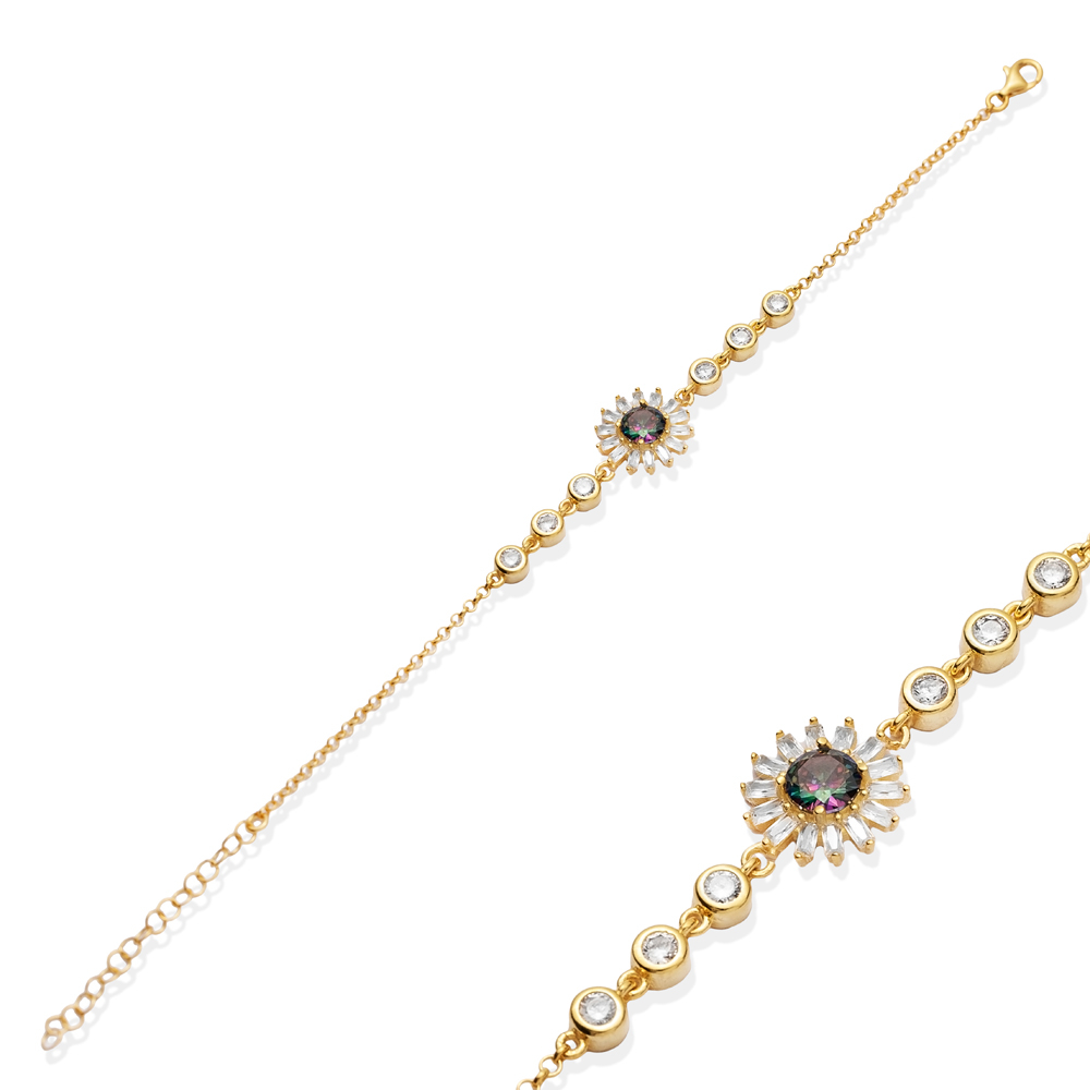 Flower Design Mystic Topaz CZ Stone Bracelet