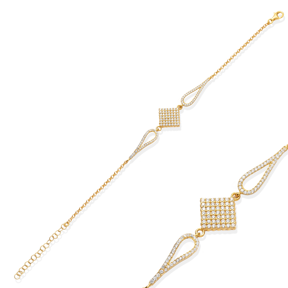 Lozenge Design CZ Stone Charm Bracelet