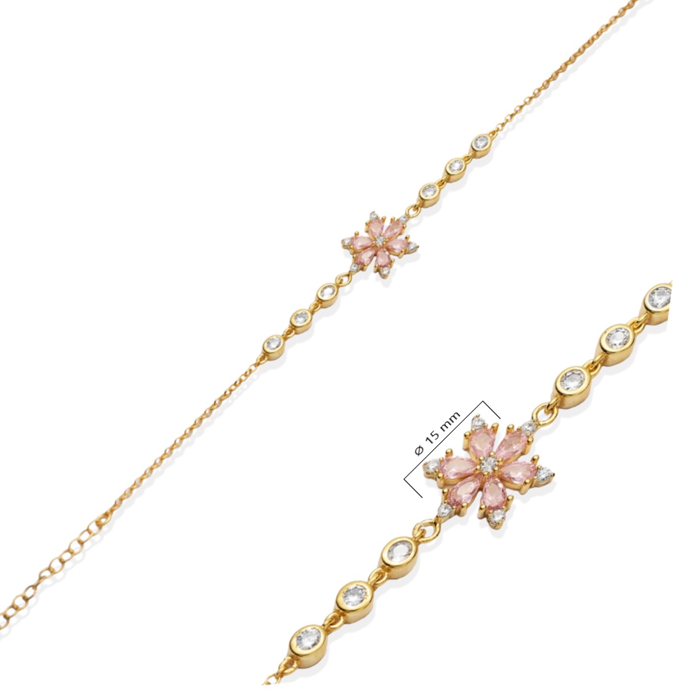 Lotus Design Pink Round CZ Stone Bracelet
