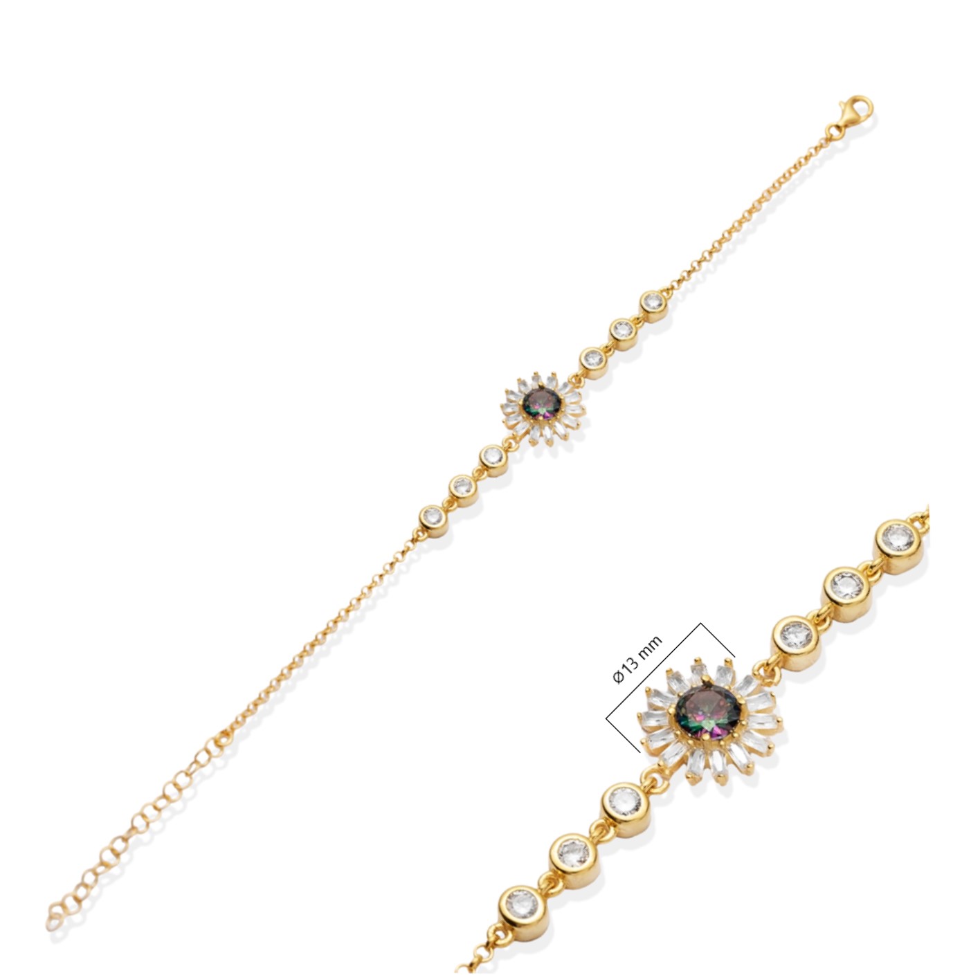 Flower Design Mystic Topaz CZ Stone Bracelet