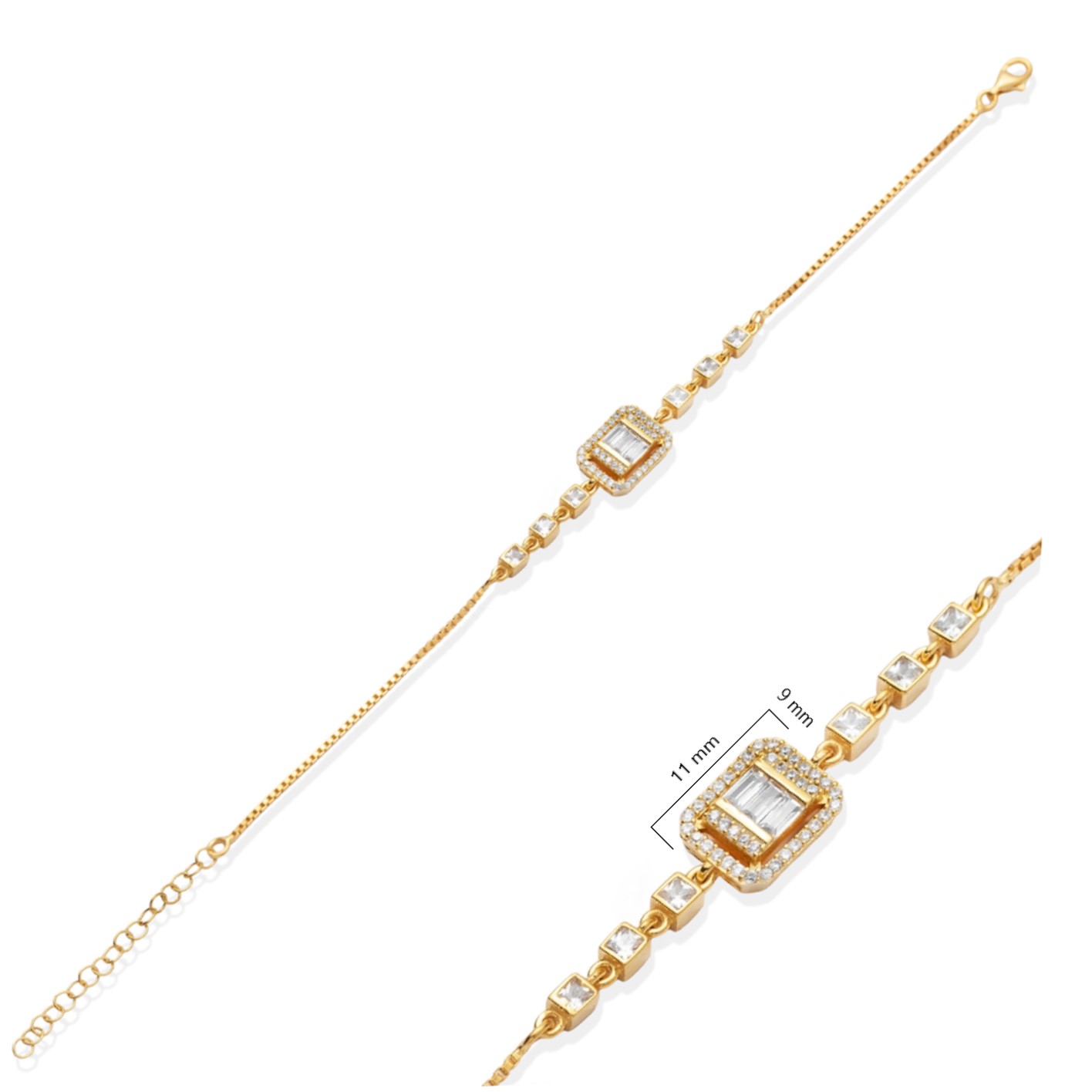 Square CZ Stone Baguette Design  Bracelet