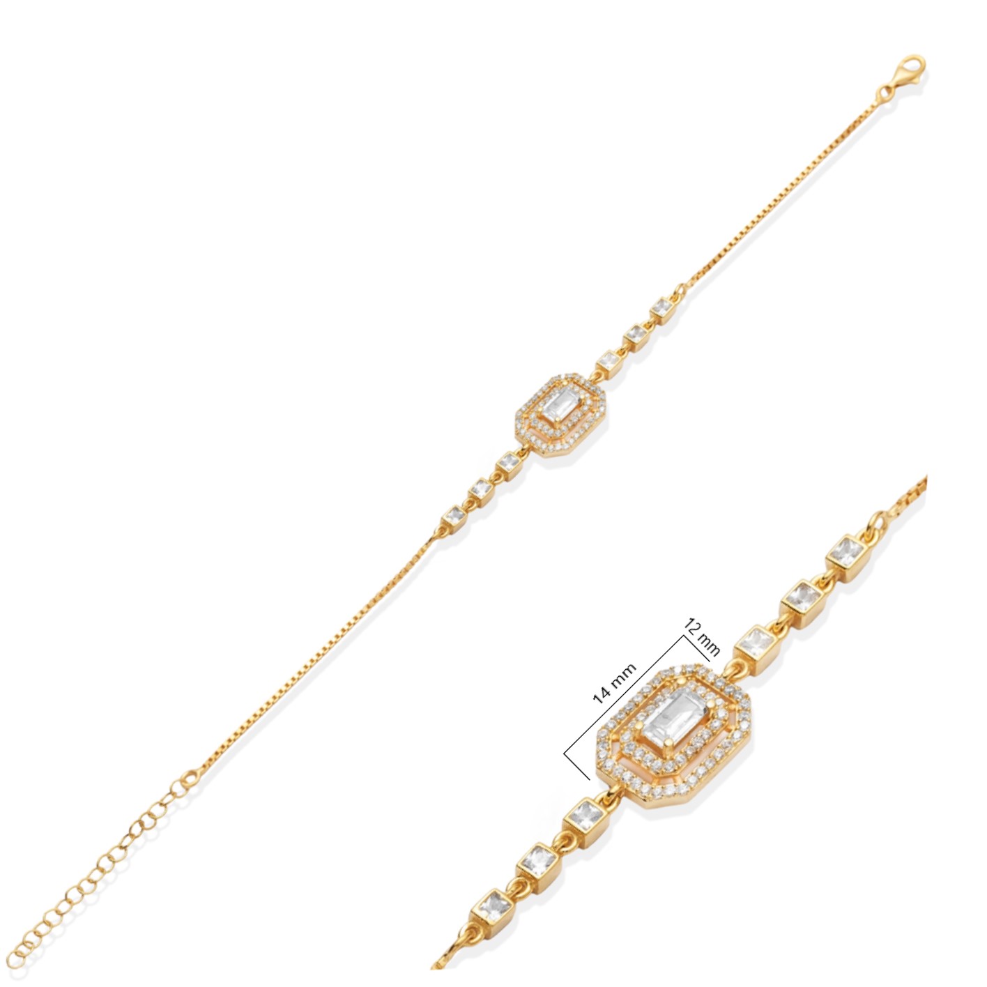 Square Stone CZ Baguette Design  Bracelet