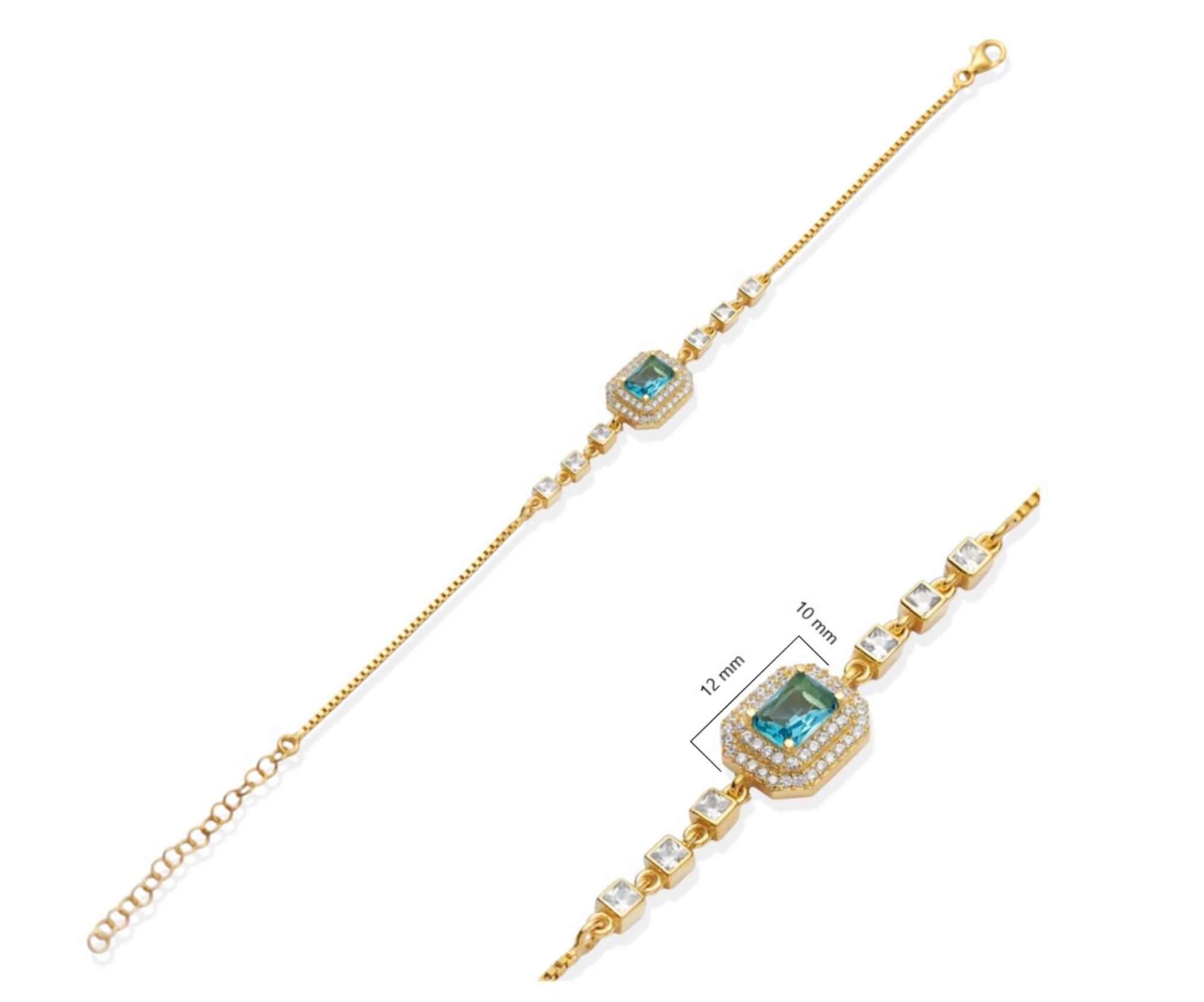 Aquamarine Baguette Square CZ Stone Bracelet