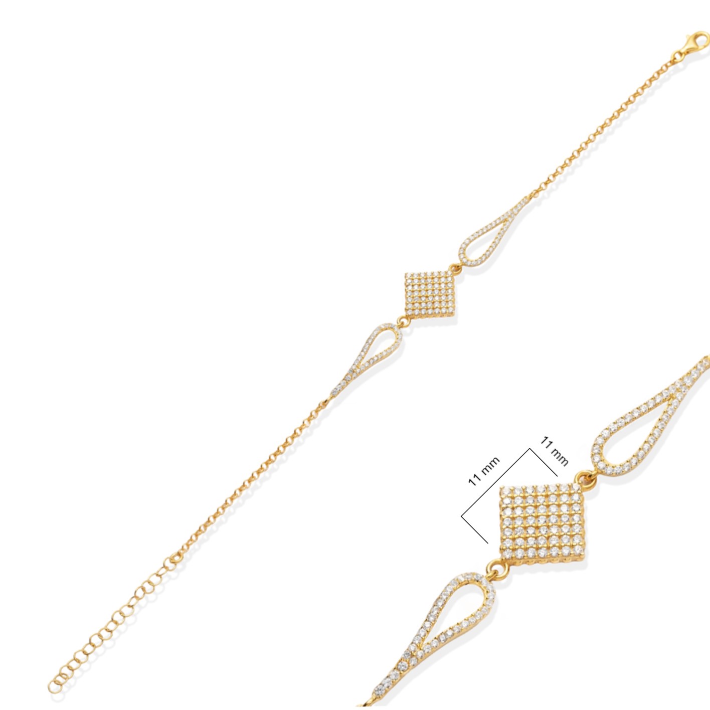 Lozenge Design CZ Stone Charm Bracelet