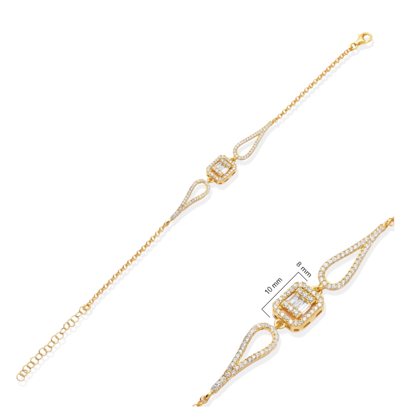 Rectangle Design Baguette CZ Stone Bracelet