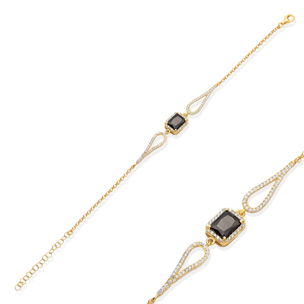 Rectangle Design Black Stone CZ  Bracelet