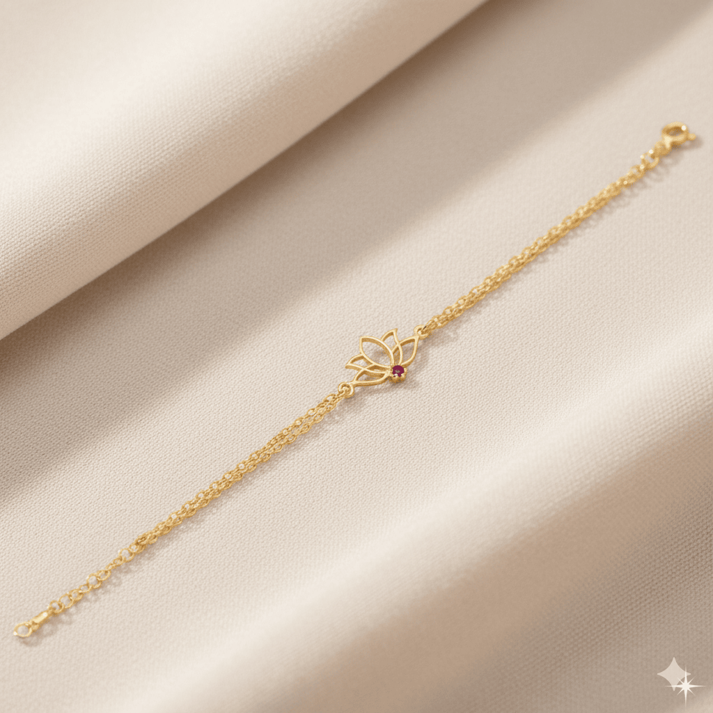 Plain Lotus Design Ruby CZ Stone Bracelet