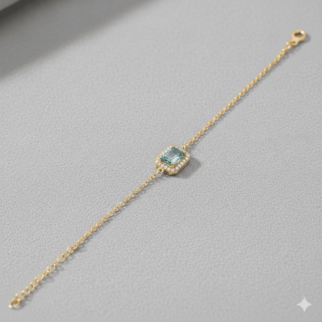 Baguette Aquamarine CZ Stone Charm Bracelet
