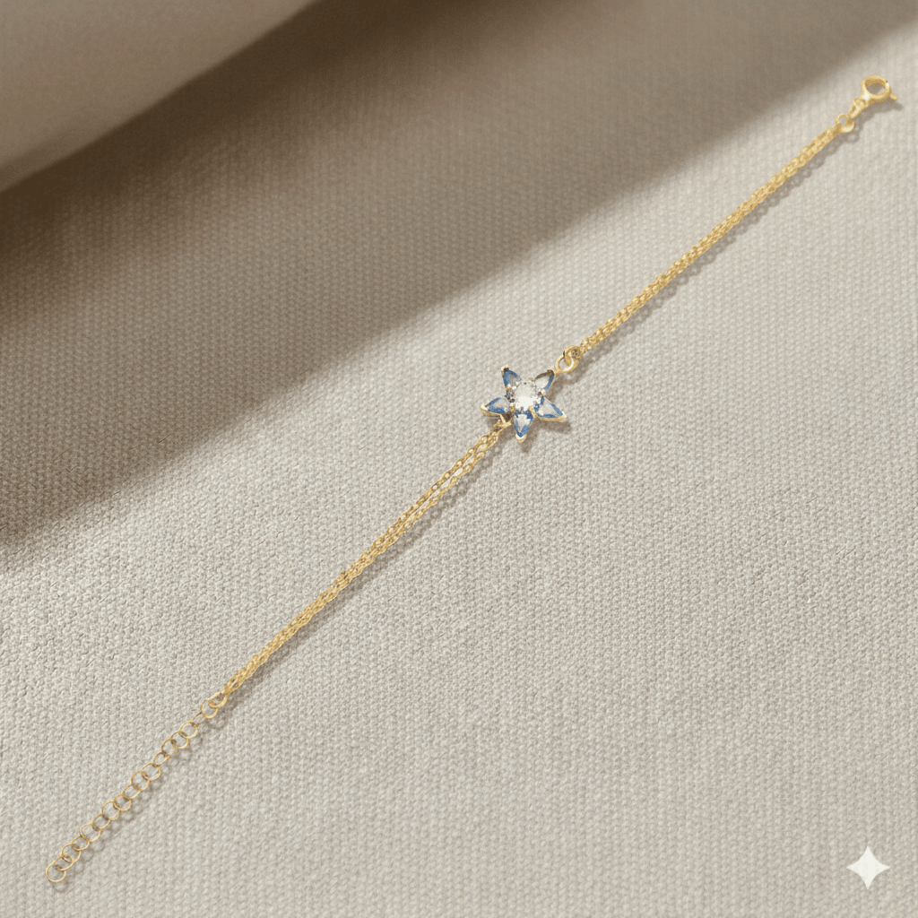 Sapphire Flower Design CZ  Charm Bracelet