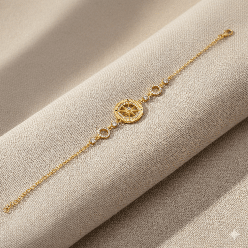 Round North Star Design CZ Charm  Bracelet