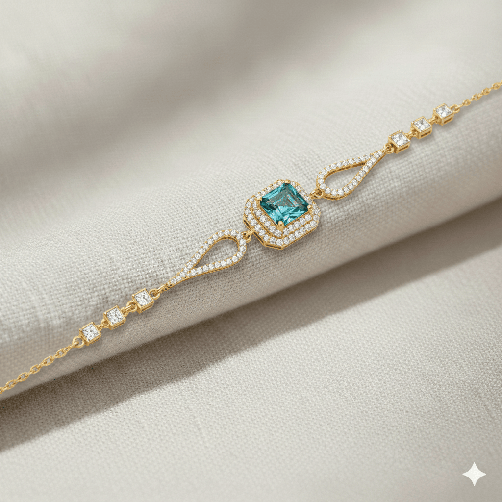 Aquamarine Baguette Square CZ Stone Bracelet