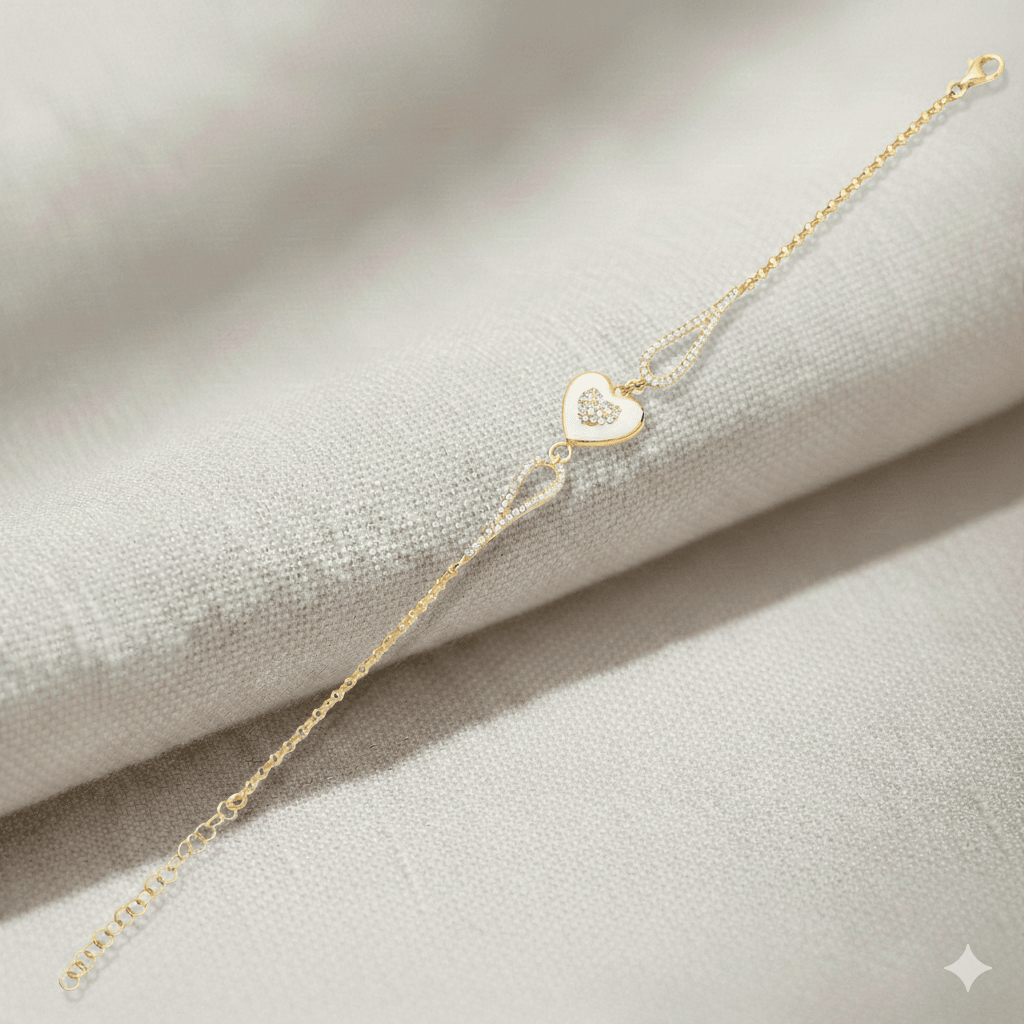 Heart Design White Enamel CZ Stone  Bracelet