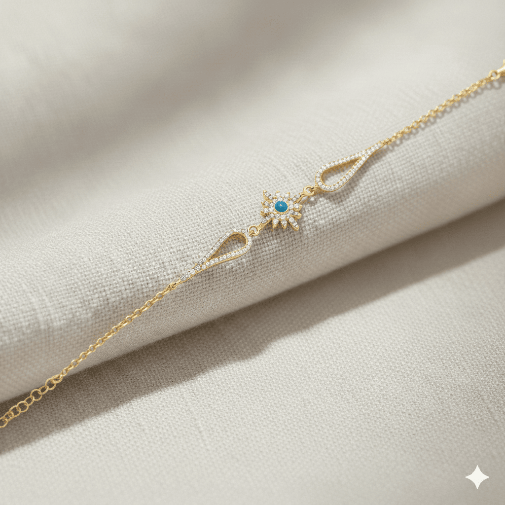 Flower Design Turquoise Stone CZ Bracelet