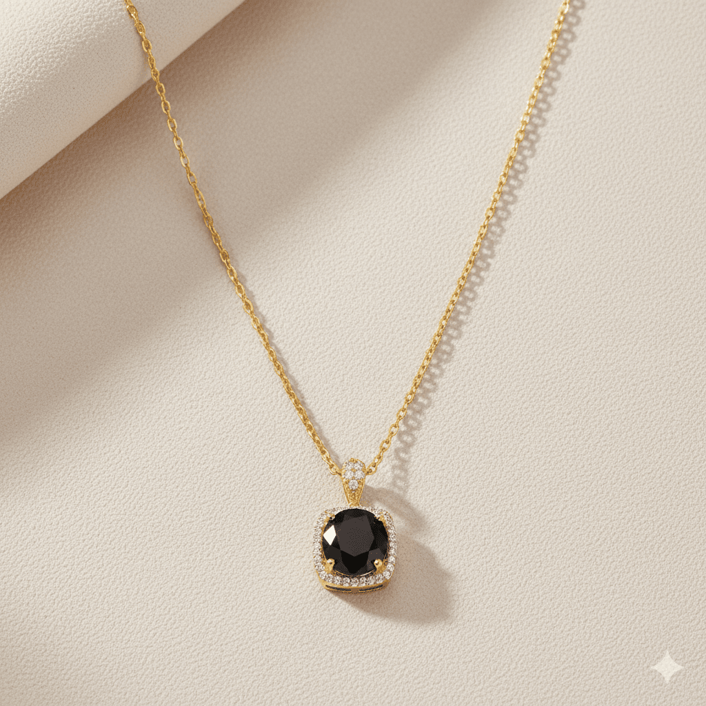 Square Shape Round Black CZ Charm Necklace