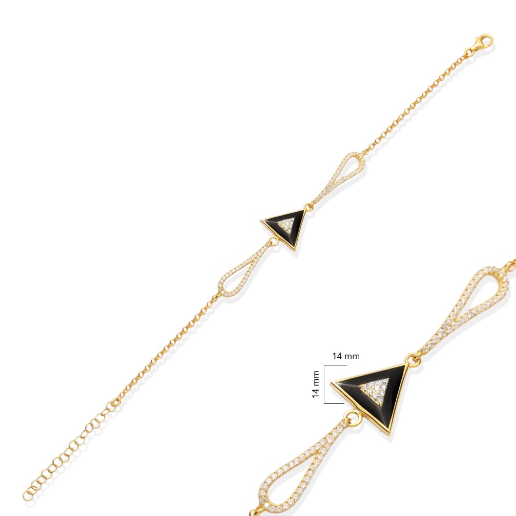 Triangle Design Black Enamel CZ Stone Bracelet