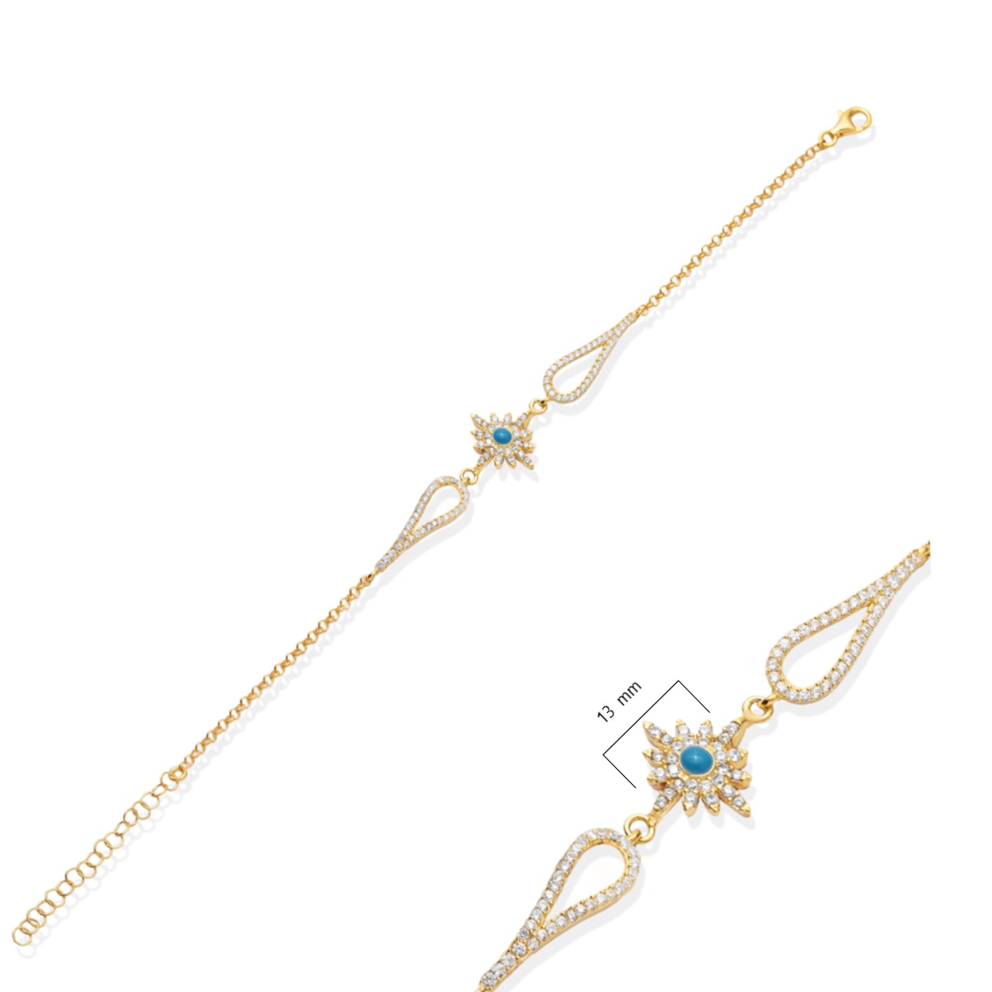 Flower Design Turquoise Stone CZ Bracelet