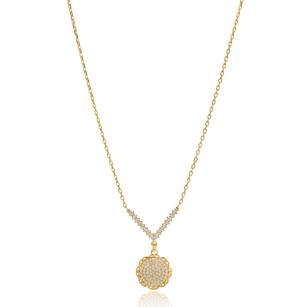 Infinity Round Design CZ Stone Charm Necklace
