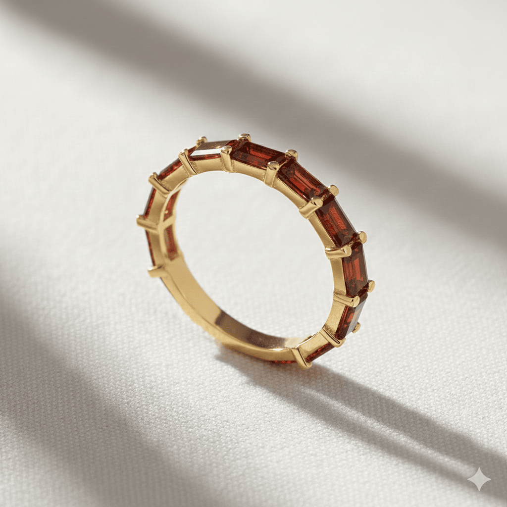 Garnet Baguette Ring Turkish 925 Silver