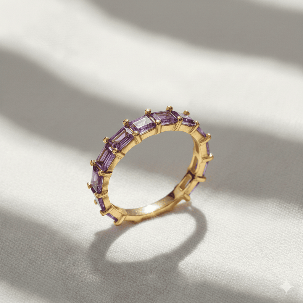 Amethyst Baguette Ring Turkish 925 Silver