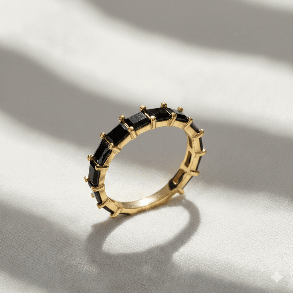 Black Baguette Ring Turkish 925 Silver