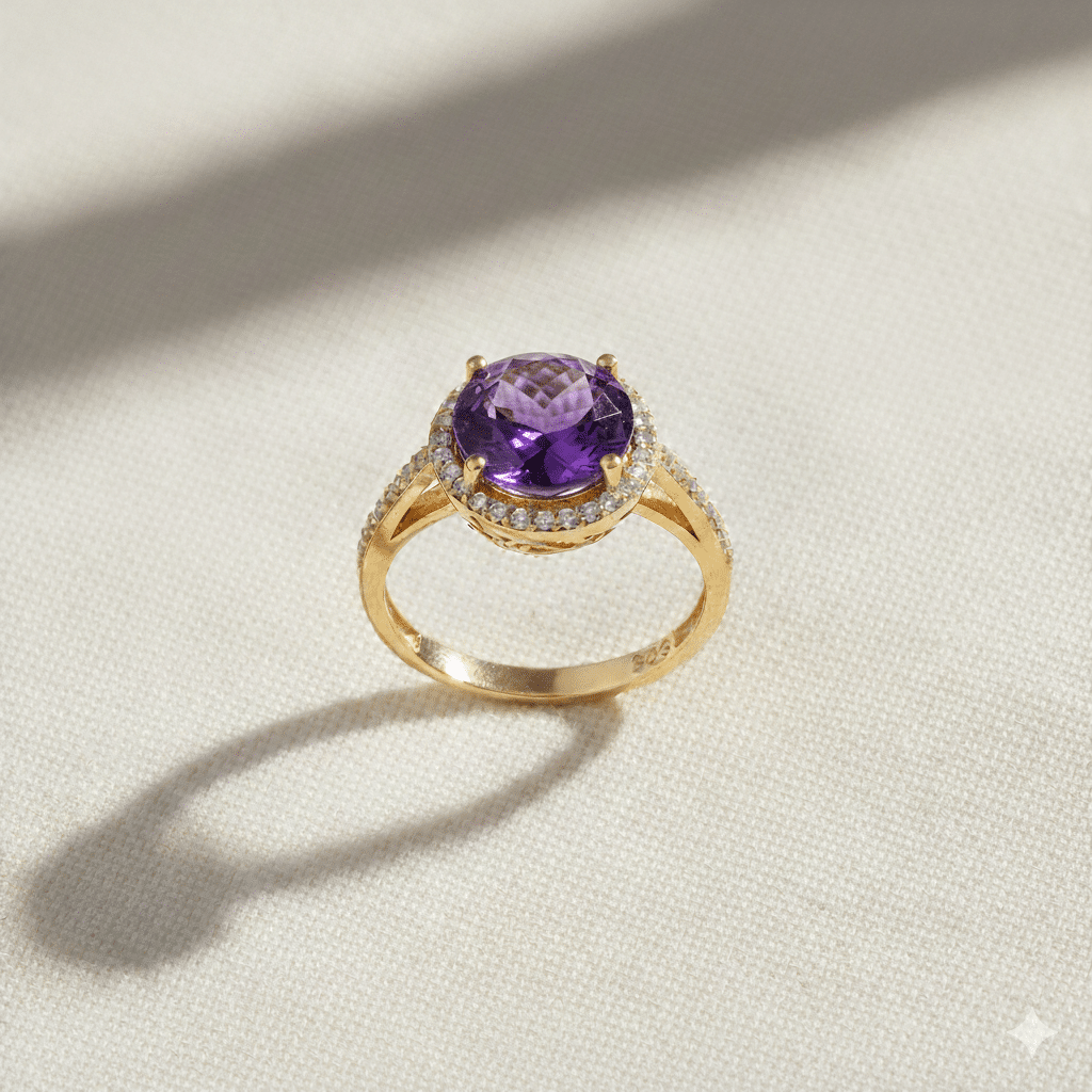 Round Design Amethyst CZ Stone Cluster Ring