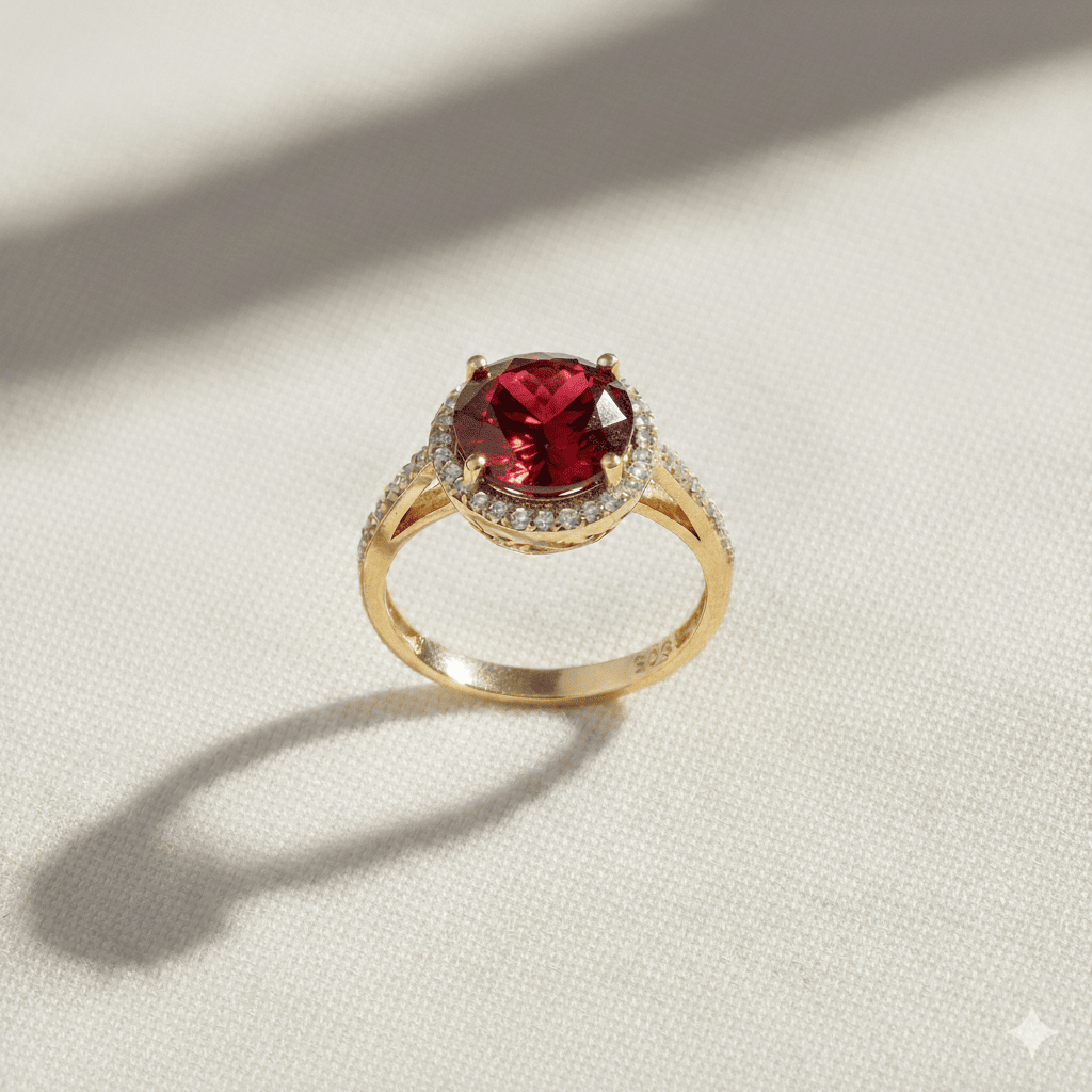 Round Design Garnet CZ Stone Cluster Ring