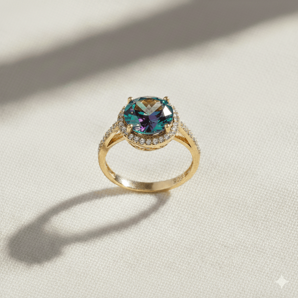 Round Design Mystic Topaz CZ Stone Cluster Ring