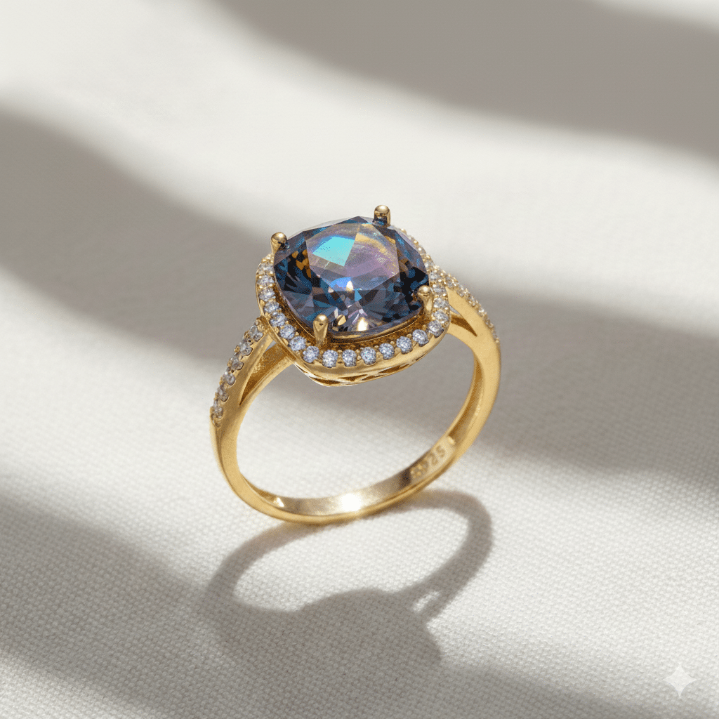 Square Shape Round Mystic Topaz Stone Ring