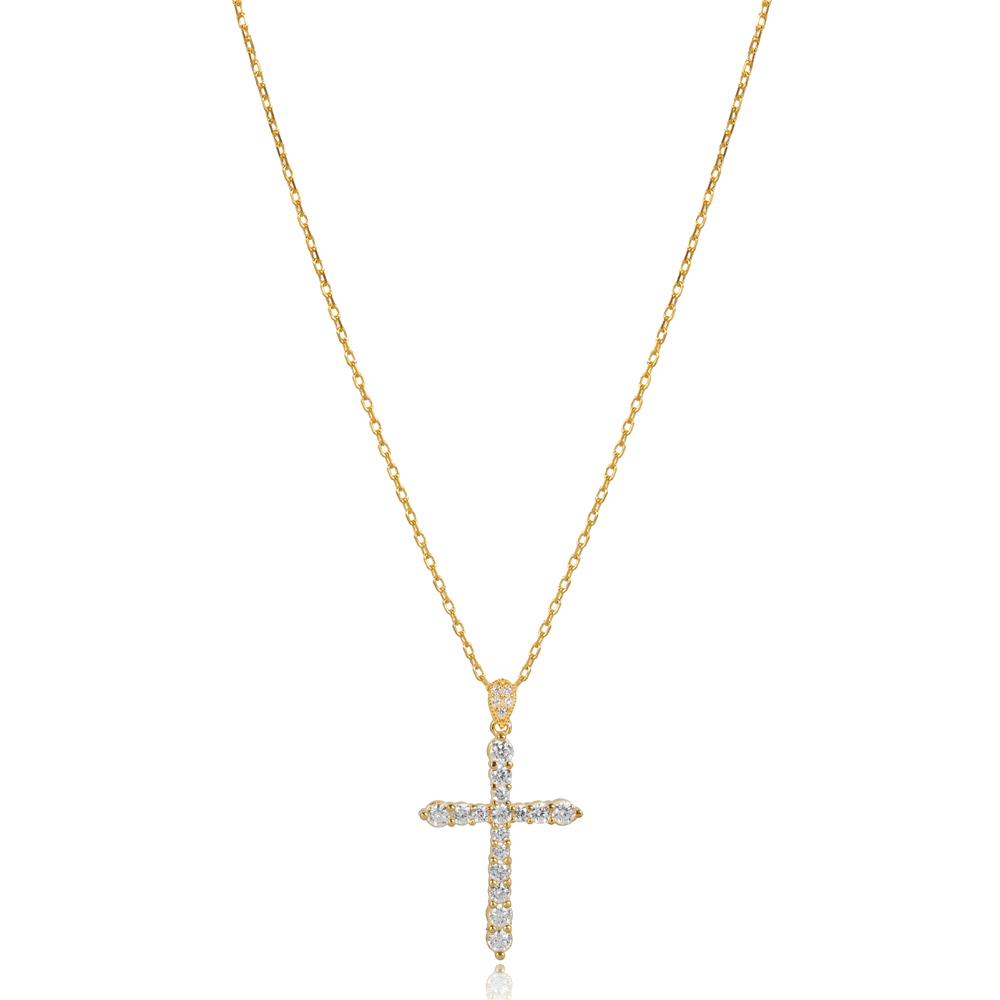 CZ Stone Cross Design Charm Necklace