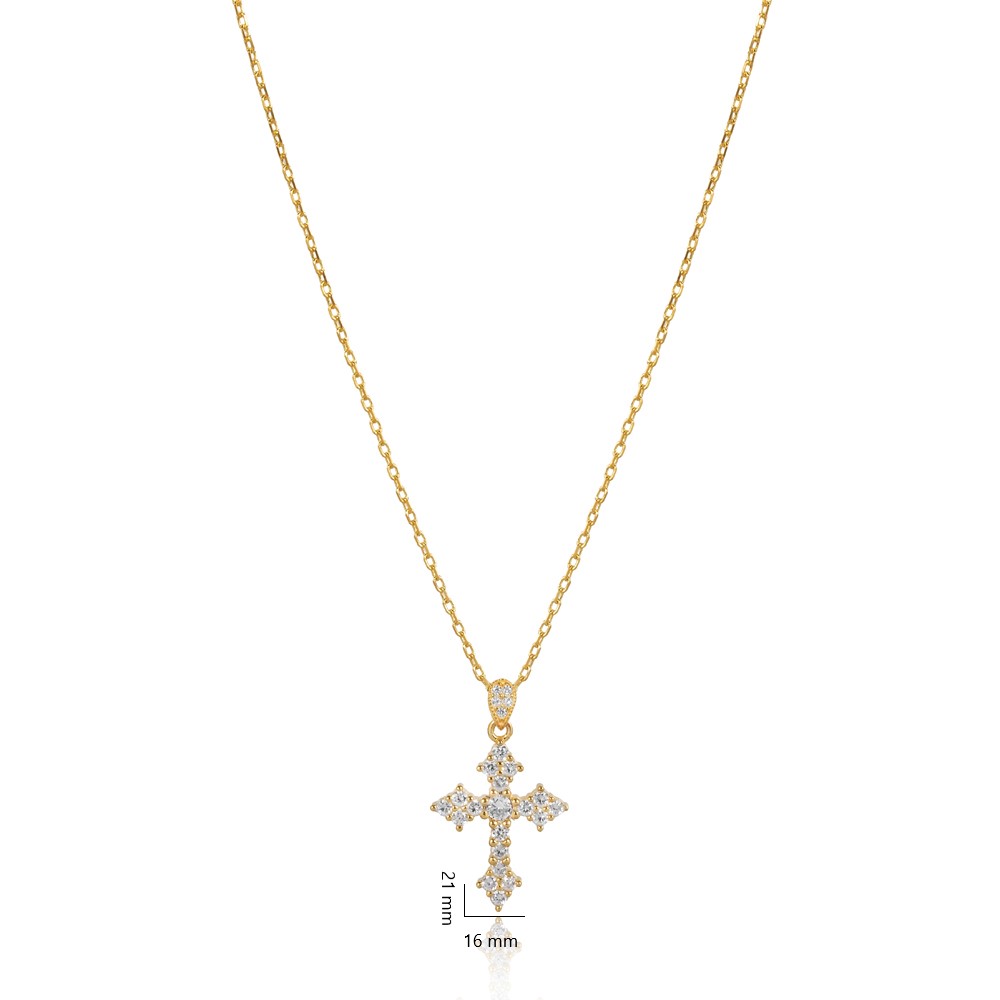 Angular Cross Design CZ Stone Charm Necklace