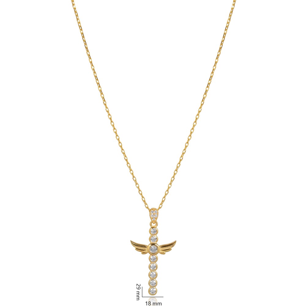Winged Cross Design CZ Stone Charm Necklace