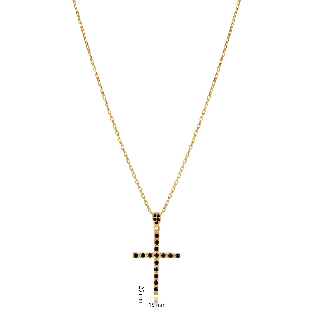 Black CZ Stone Cross Design Charm Necklace