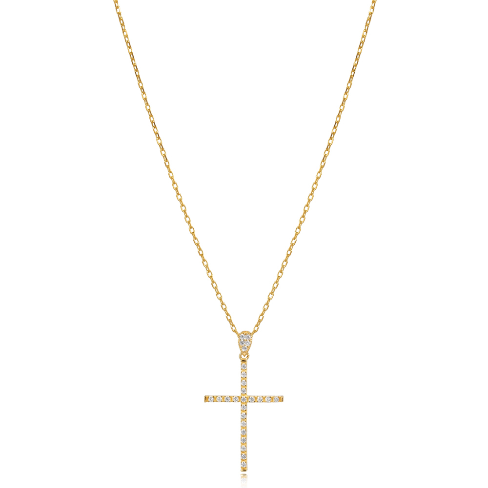 CZ Stone Classic Cross Design Charm Necklace