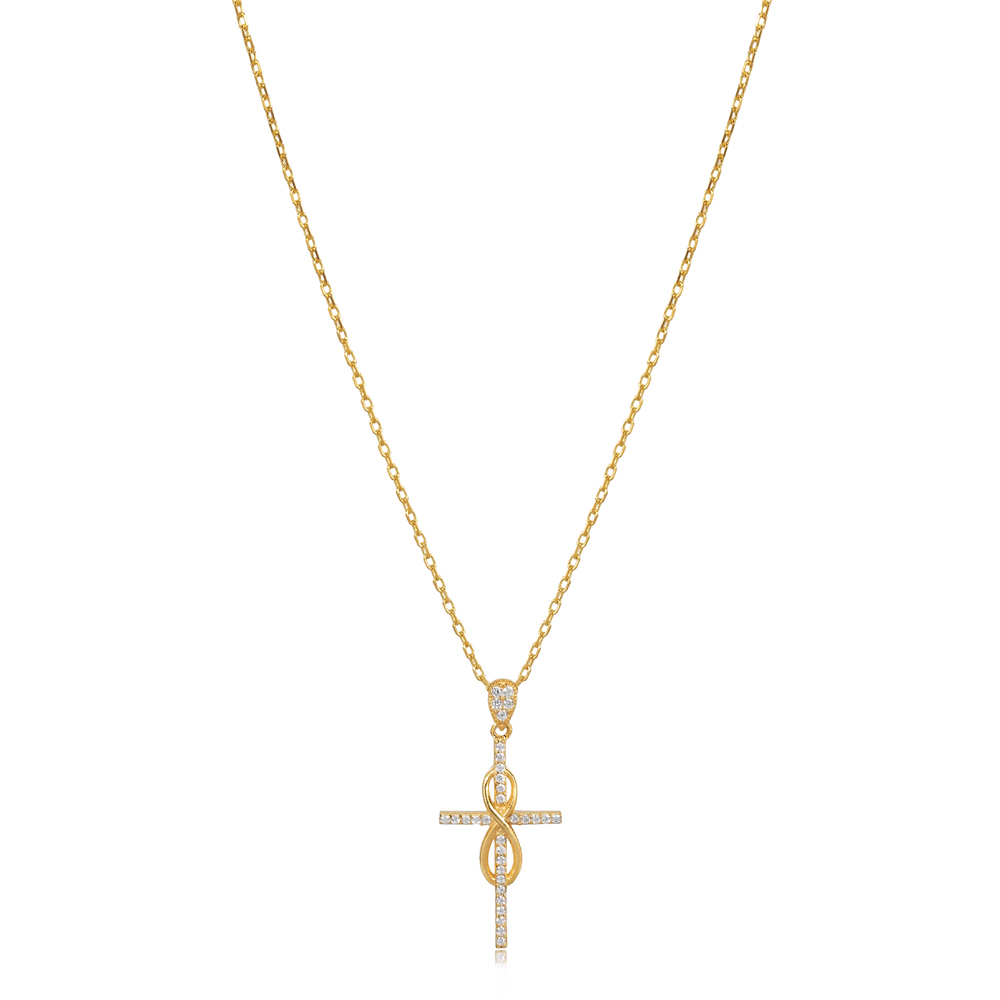 Infinity Cross Design CZ Stone Charm Necklace