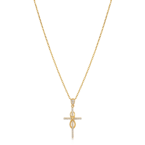 Infinity Cross Design CZ Stone Charm Necklace