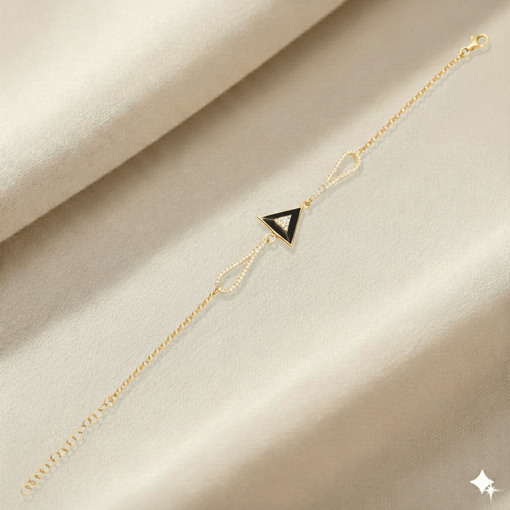 Triangle Design Black Enamel CZ Stone Bracelet