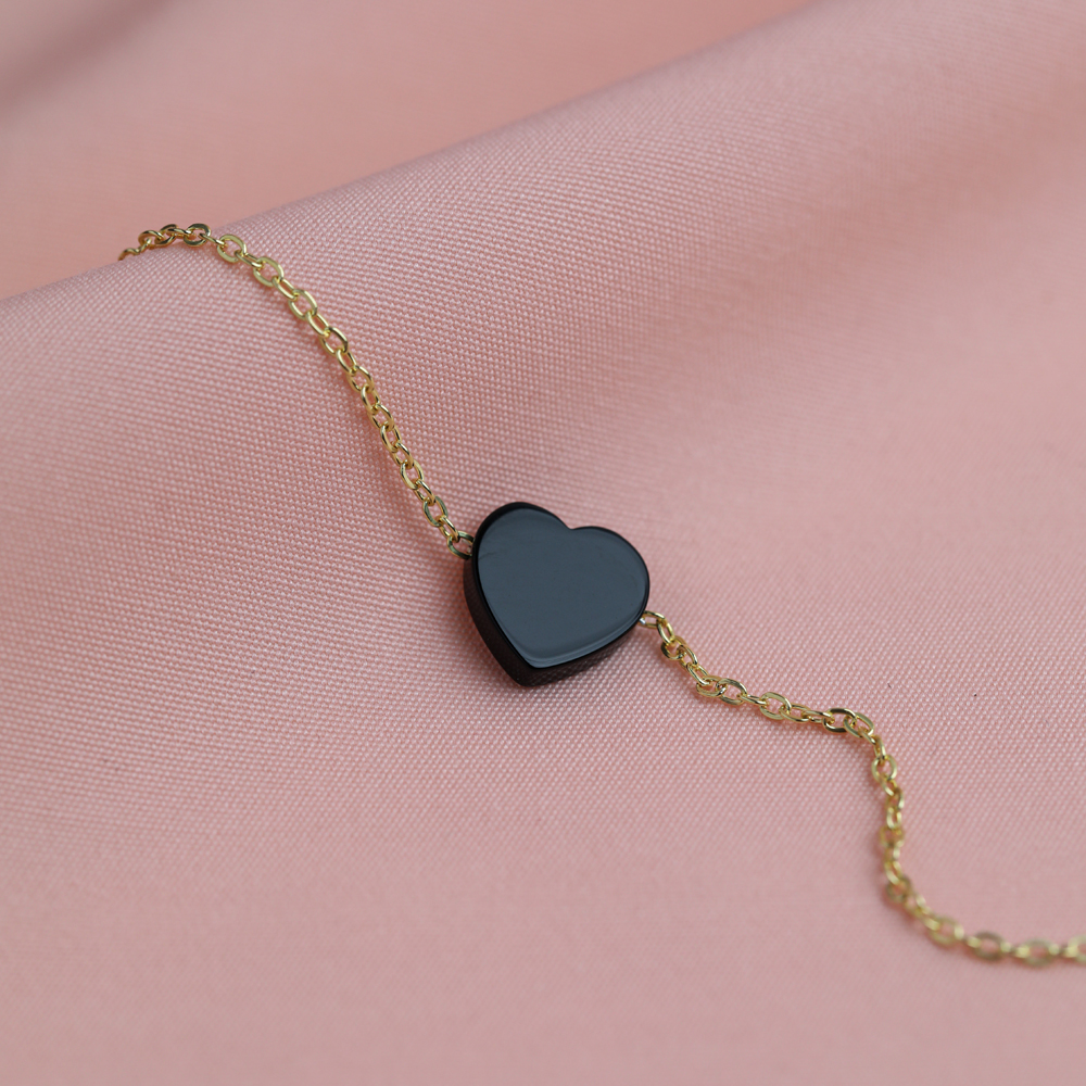 Onyx Heart Design 925 Silver Charm Bracelet