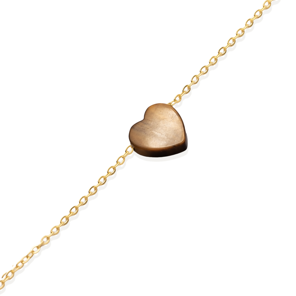 Tiger Eye Heart Design 925 Charm Bracelet
