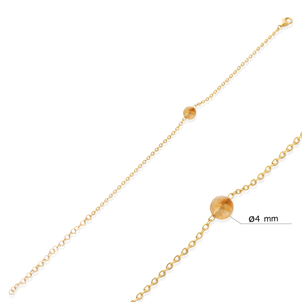 Round Citrine Stone Design 925 Charm Bracelet
