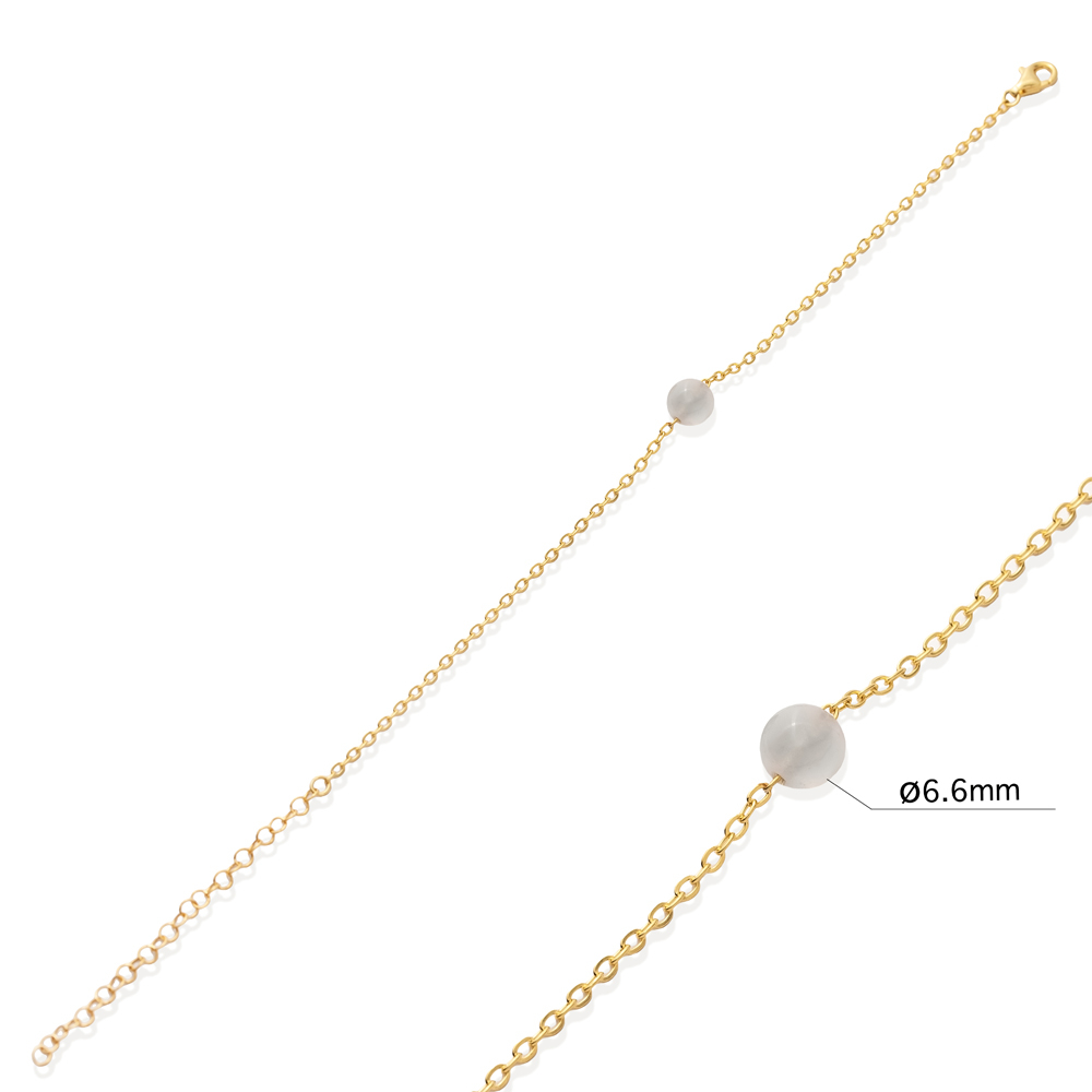 Round White Stone Design 925 Charm Bracelet