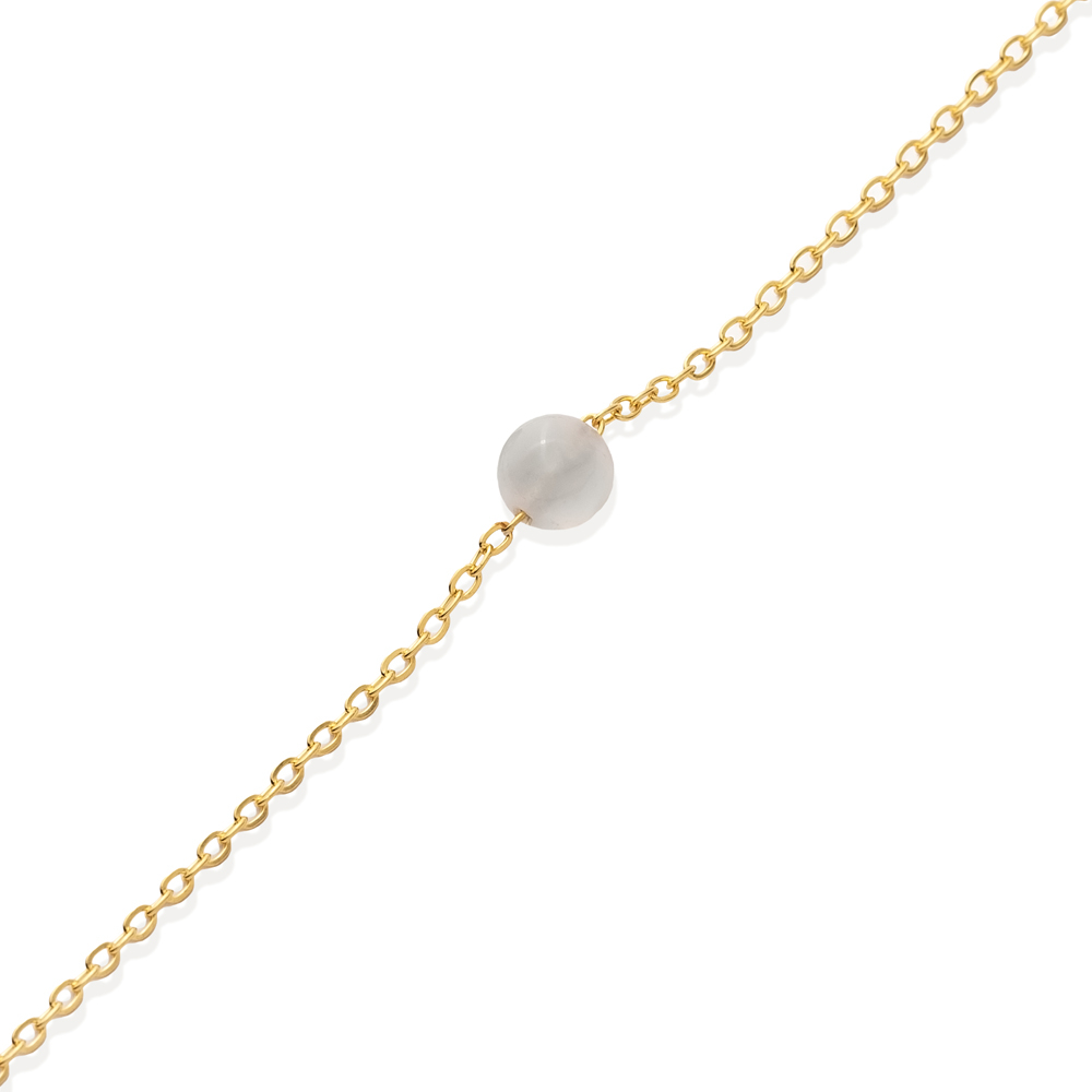 Round White Stone Design 925 Charm Bracelet