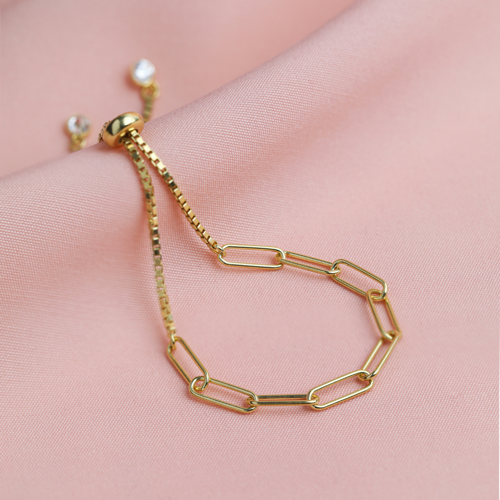 Cube Chain Paperclip Design 925 Bracelet