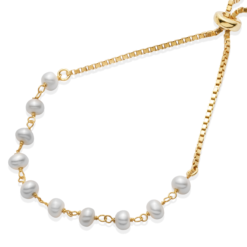 Round Pearl Design 925 Cube Chain Bracelet