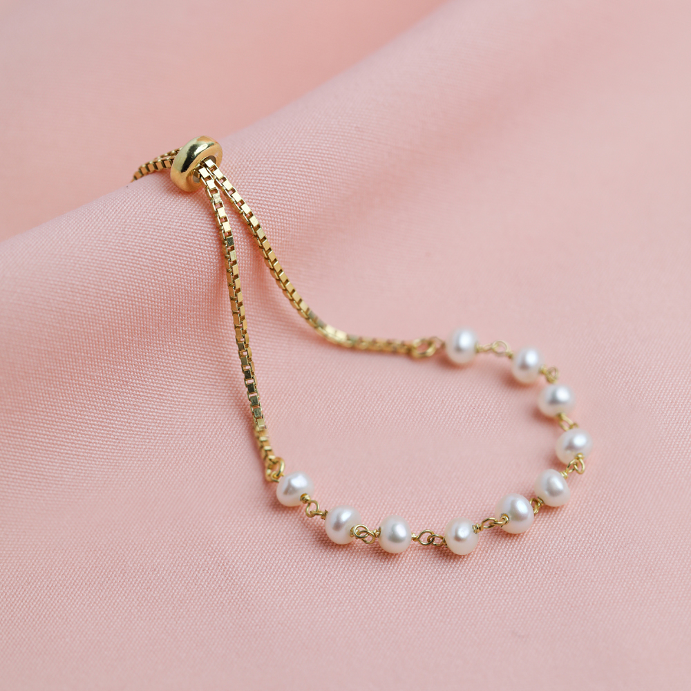 Round Pearl Design 925 Cube Chain Bracelet