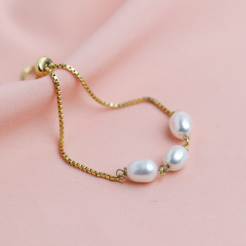 Freshwater Pearl 925 Cube Chain Bracelet
