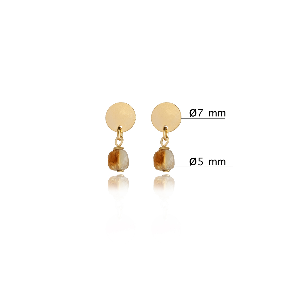 Plain Round Laser Citrine Stone Stud Earring