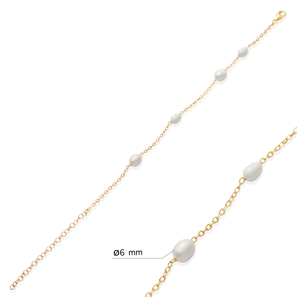 Oval Pearl Design 925 Silver Charm Bracelet
