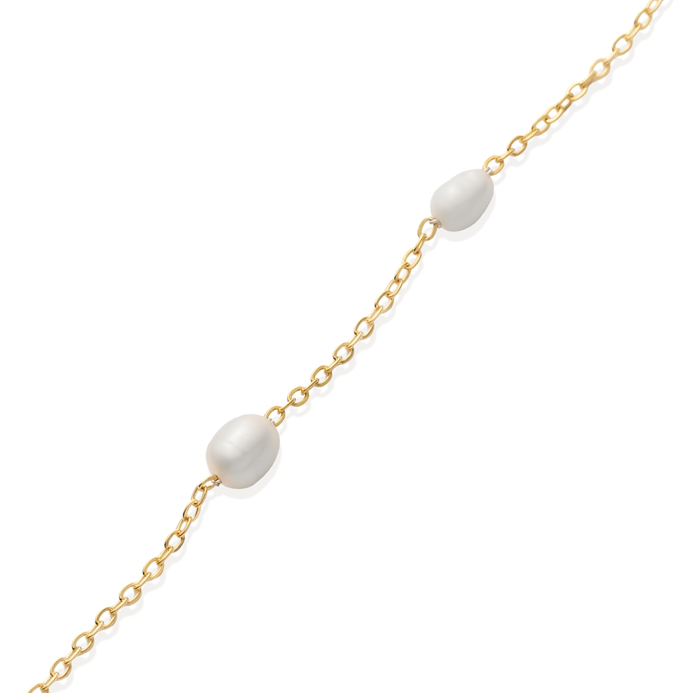 Oval Pearl Design 925 Silver Charm Bracelet