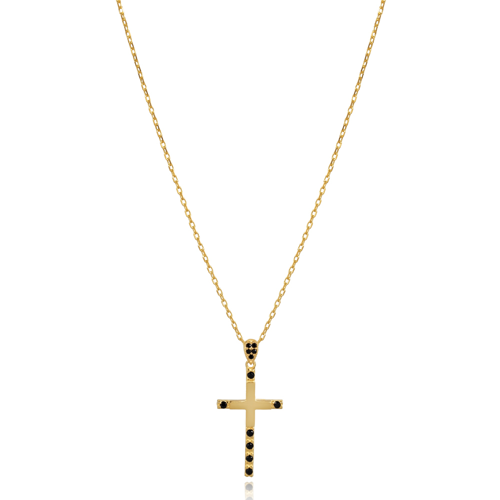Plain Black Stone Cross Design Charm Necklace