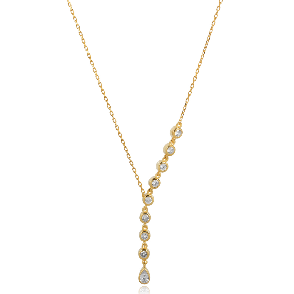 Trendy Round CZ Stone Design Y Necklace